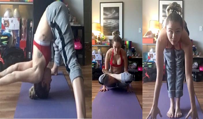 Miley Cyrus doing yoga Best Yoga teacher training in Rishikesh